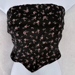 GARAGE Black Floral Print Bandana Halter Top Tie Back Size S Festival Fairy Boho